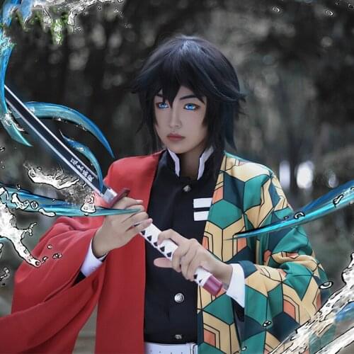 Anime Cosplay Demon Slayer Tomioka Giyuu Agatsuma Zenitsu Costume Japanese Kimono Halloween Suits For Men Women Wig Geta