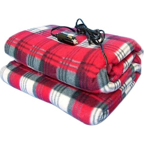 150 X 110cm Car Electric Heating Blanket Polar Fleece Red Plaid Warm Throw Travel Electric Blanket For Outdoor Or Emergency Use
