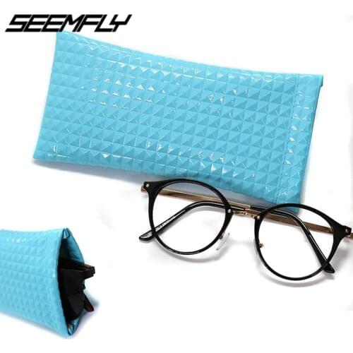Seemfly 1PC Portable PU Macaron Glasses Bag Waterproof Eyeglasses Storage Holder Pouch Case Fashion Eyewear Accessories