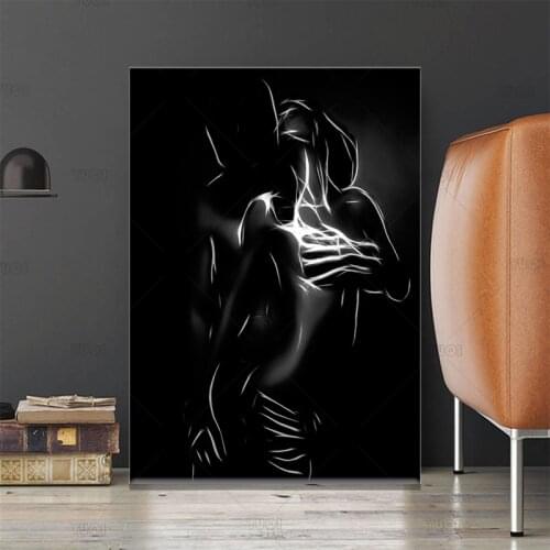 Black and WhiteCouple Love naked woman lady girl Canvas Painting Sexy Body Womengirl Cafe Sofa Wall Art Poster Print Wall Pictu