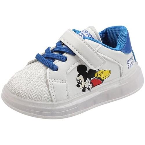Disney Mickey Mouse Kids Sneakers Boys Girls Flat White Shoes Cartoon Trainers Children Casual LED Shoes School For Toddler