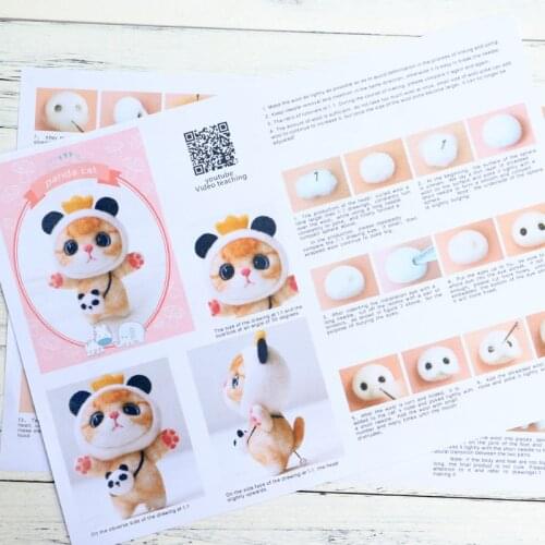 K5DC Cat Doll With Panda Wool Felt Craft DIY Non Finished Poked Set Handcraft Kit For Needle Material Bag Pack