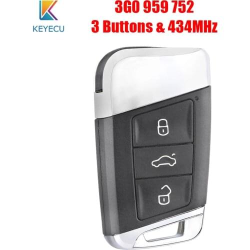 Keyecu 3G0 959 752 Smart Remote Key Fob with 3 Buttons 434MHz for Volkswagen VW Magotan Superb A7 Passat B8 2015 2016 2017 2018