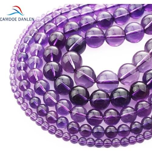 CAMDOE DANLEN Natural Rock Purple Crystal Round Beads 4 6 8 10 12MM Amethystine Fit Diy Bracelet Necklace Beads Jewelry Making