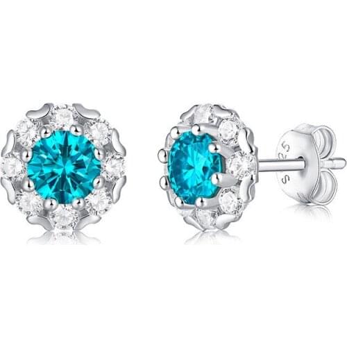 Round Excellent Cut Total 1 Carat Diamond Test Past Blue Moissanite Stud Earrings Silver 925 Silver Sapphire Party Earrings