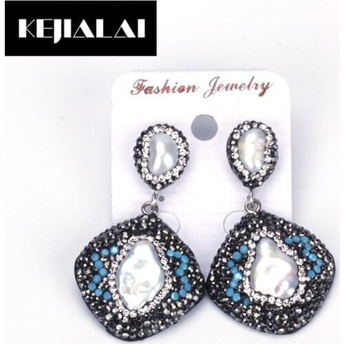 KEJIALAI Round Rhinestone Earrings Boho Bohemian Style Ethnic Jewelry Vintage Accessories Pearl Charm Pave with Rhinestone Gift