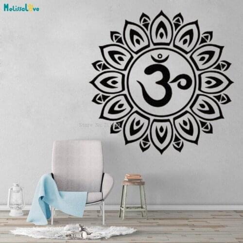 Mandala Lotus Flower Om Vinyl Wall Decal Home Decor Living Room Yoga Studio Meditation Removable Art Stickers YT4205