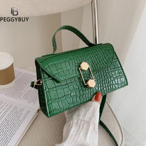 Fashion Women PU Leather Alligator Pattern Shoulder Messenger Crossbody Bag Ladies Vintage Small Top-handle Handbag Flap Purse
