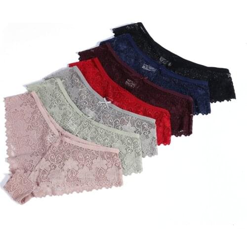 Fashion Womens Sexy Lace Panties Breathable Soft Lingerie Female Bikini Bottom Low Waist Seamless Cotton Crotch Underpants 1pcs