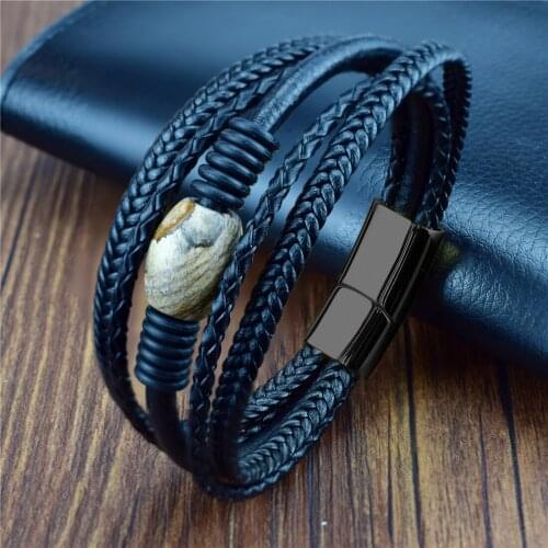 2020 New Mens Vintage Charm Multi Natural Stone Stainless Steel Bracelet Woven Leather Bracelet Men and Women Gift Jewelry