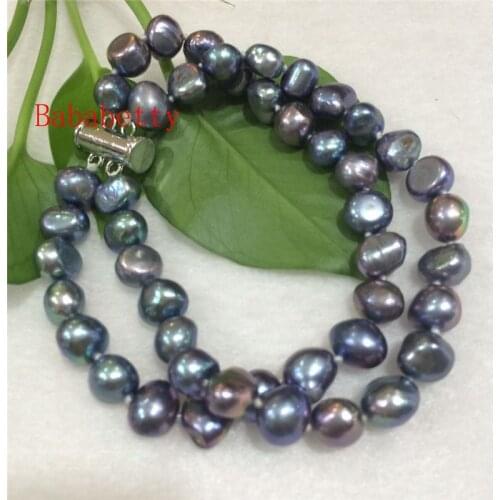 Natural freshwater aquaculture irregular shaped 8-9 mm black pearl bracelet 8 inches