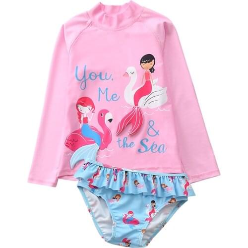 2~10Y Girls Rash Guards Baby Girls Swimwear Long sleeves Kids Swimwear 3D Mermaid Girls swimsuit-SW453