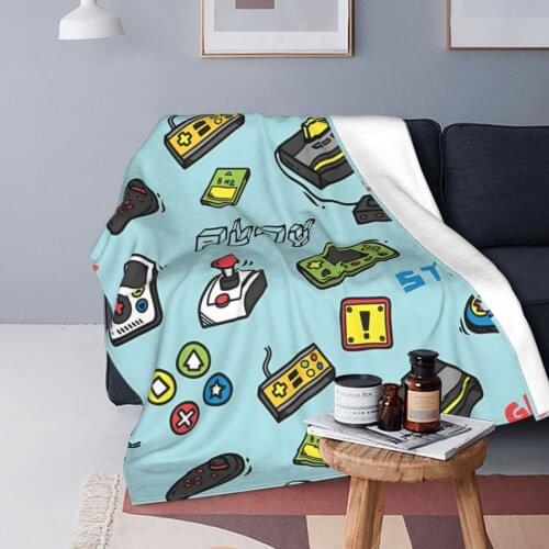 Light Blue Gamepad Printed Blanket Soft Warm Flannel Throw Blankets Winter Sheet Bed and Sofa Decorative Covering