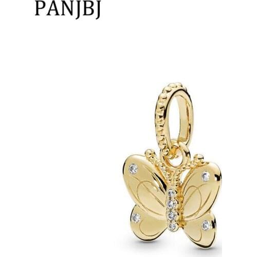Original 100% 925 Sterling Silver Beads Charm Gold Butterfly Dangle Charms Fit Pandora Bracelets & Bangles Women DIY Jewelry