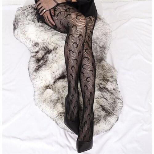 Sexy Womens Fishnet Tights With Moon Pattern Mesh Pantyhose Nylons Sexy Transparent Collant Hosiery Gothic Street Fish Net