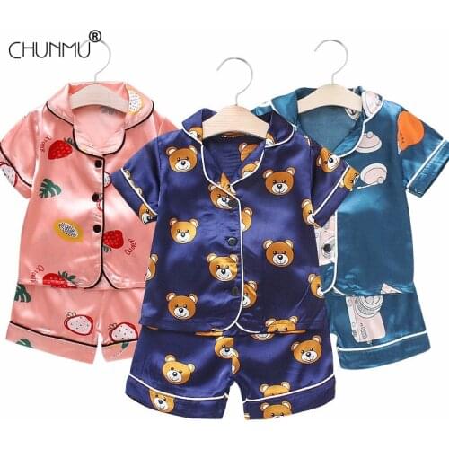 Childrens Pajamas Set Baby Suit Kids Clothes Toddler Boys Girls Cartoon Printing Top Shorts Set Leisure Home Wear 2021 Summer
