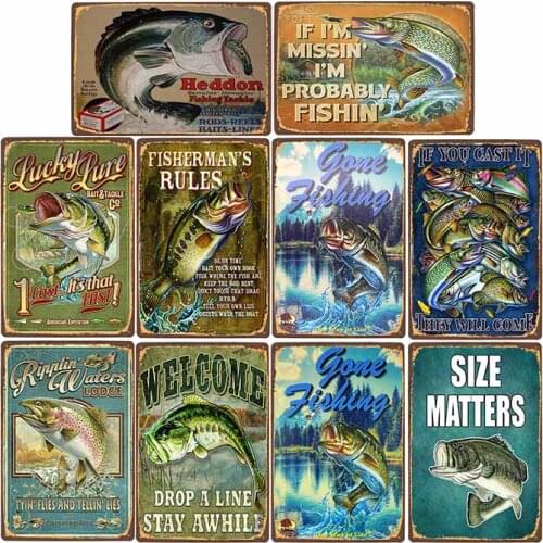 Gone Fishing Retro Metal Tin Sign Angler Club Vintage Plaque Poster Kitchen Home Dining Room Wall Decor 20x30cm