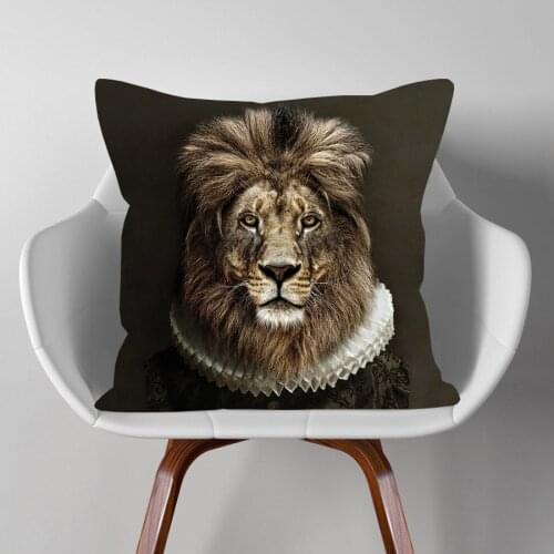 Hand Painting Dogs Portraits Art Posters Cushion Cover Dog Cat Tiger Lion Print Pillow Case