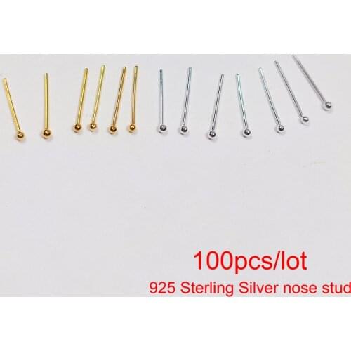 100pcs/lot 1.2mm 925 Sterling Silver Small Ball Nose Studs Tiny Nose Ring 24G Nez Piercing Body Jewelry