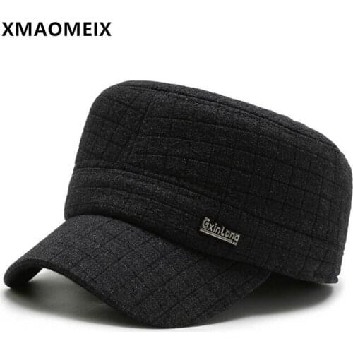 XMAOMEIX New Winter Mens Military Hats Adjustable Size Cotton Navy Hat Men Flat Cap Bone Snapback Cap Dads Letter Sports Caps