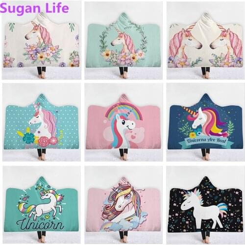 Sugan Life Unicorn Hooded Towel Microfiber Bath Towel With Hood for Kids Adult Floral Cartoon Wearable Beach Wrap Blanket