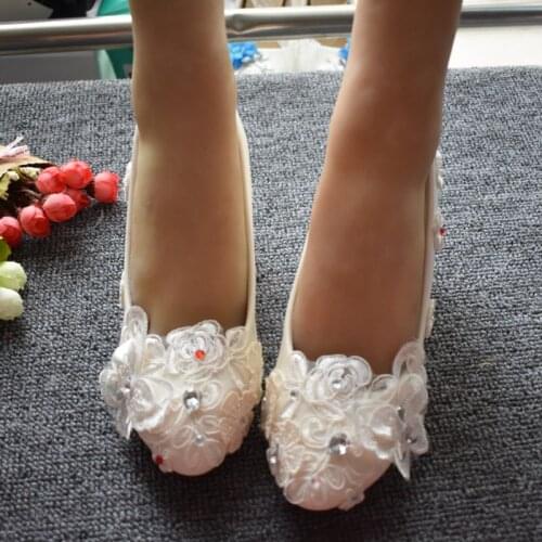5CM middle heel lace crystal white wedding shoes bride butterfly ornament NQ156 ladies bridesmaid med heel pump lace dress shoe