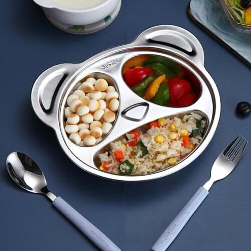 Stainless Steel Childrens Dinner Plate Round Divided Tray Kid Dish Food Plate for Kindergarten