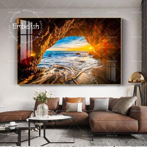 Embelish Sunset Nature Sea Cave Landscape Wall Posters For Living Room Modern Home Decor Pictures HD Spray On Canvas Paintings