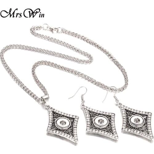 High Quality Christmas Snap Jewelry Sets Crystal 12MM Snap Earrings & 12mm Snap Pendant Necklace for Women