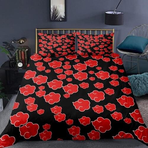 3 Piece Naruto Duvet Cover Sets Japan Anime Naruto Akatsuki Quilt Cover Pillowcase Single Double Full Queen Size Bed Linen Set
