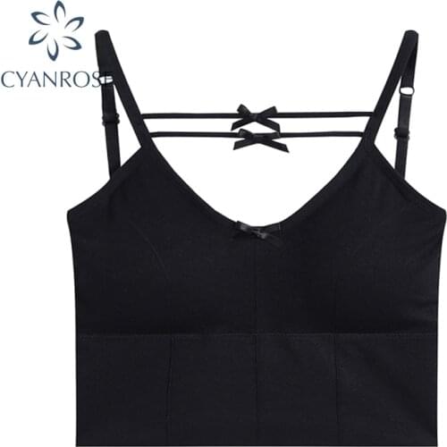 Womens Crop Tops Summer 2021 Hot Selling Sexy Party Backless Hollow Out Fitness Spaghetti Strap Black Bow Lace Up Female Vests