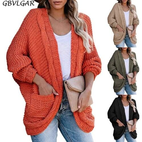 Autumn Winter Women V-neck Black Sweater Long Batwing Sleeve Cardigan Sweater Loose Pocket Korean Tops Woman Clothes Sweaters