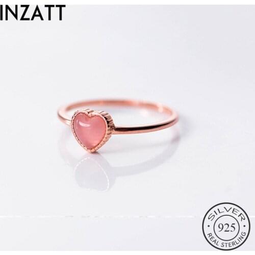 INZATT Real 925 Sterling Pink Stone Heart Silver Ring For Fashion Women Trendy Cute Fine Jewelry Accessories 2019 Gift