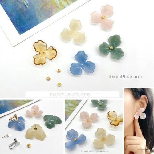 10pcs Beautiful Pastoral Style Fresh Three-Petal Large Flower Resin Ear Stud Material DIY Ear Stud Homemade Handmade Accessories