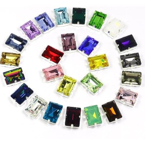 13*18MM Rectangle K9 Glass Sew On Rhinestones With Silver Claw Crystal Stones Flatback Sewing Diamond For Wedding Dress Clothes