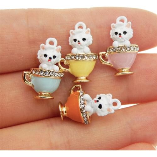 4pcs Alloy Enamel Pocket Poodle Puppy Dog Design Charms Pendant Blue Pink Cartoon Style For Bracelet Jewelry Making Accessory