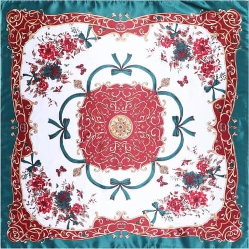 90*90cm Luxury Brand Women Silk Scarfs Bowknot And Flower Design Square Scarves Spring Summer Shawls For Ladies