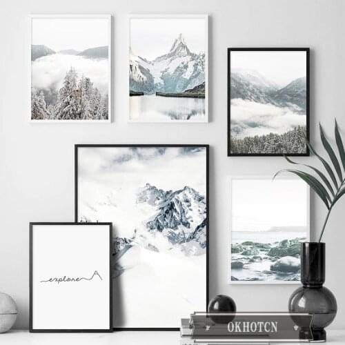 Alps Fog Snow Mountain Lake Scenery Posters and Prints Wall Art Canvas Painting Nordic Pictures for Living Room Home Decor