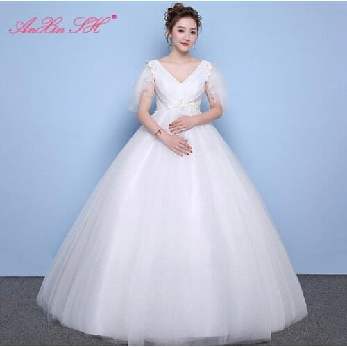 AXJFU princess little flower lace white wedding dress party vintage v neck pregnant bride batwing sleeve white wedding dress