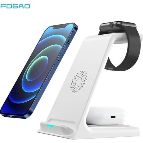 3 in 1 Qi Wireless Charger Stand for iPhone 12 11 XS XR X 8 Apple Watch 6 5 4 3 Airpods Pro 15W Fast Charge For Samsung S21 S20