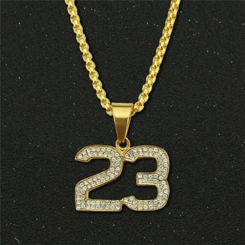 Large Mens Crystal Hip Hop Basketball Legend Number 23 Necklaces Bling Gold Cuban Chain Necklace Jewelry For Men