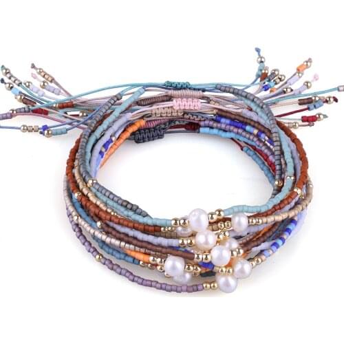KELITCH 10 Pcs/Set Miyuki Pearl Bracelet Handmade Rope Colorful Seed Beaded Cuff Bracelets Adjustable Charm Bangles Jewelry