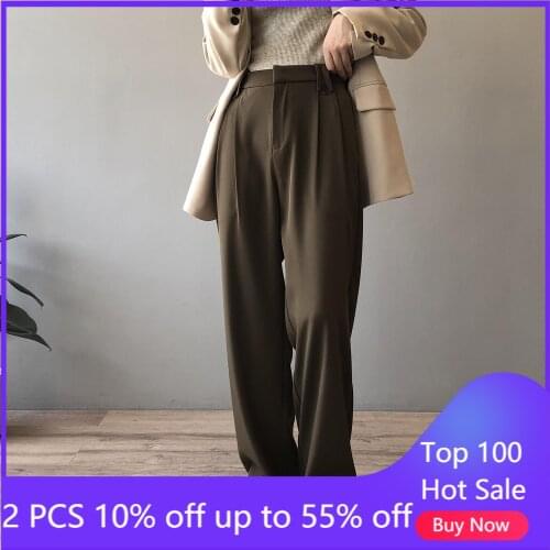 Pants for women spring autumn loose wide leg high waist leisure trousers 9598