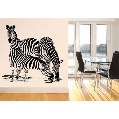 Kids Nursery Bedroom Wall Three Zebras Drink On A Water Hole Wall Sticker Vinyl Livingroom Home Decor Safari Series Mural LA366