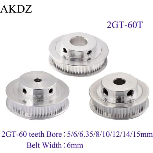 GT 60 Teeth 2M 2GT Timing Pulley Bore 5/6/6.35/8/10/12/14/15mm for GT2 Open Synchronous belt width 6/10mm Gear 60Teeth 60T