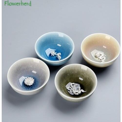 Dragon Phoenix Flower Fish Ceramic Porcelain Silverware Cup Kung Fu Tea Cup Set Teaware Drinkware Creative Tea Cup Tea Set Cup