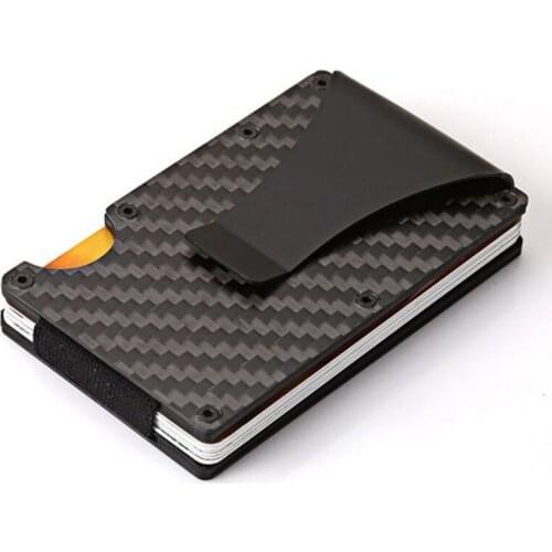 Carbon Fiber RFID Mini Slim Wallet with Cash Clip Metal Aluminum Business Credit Card ID Holder With Anti-chief Case Protector