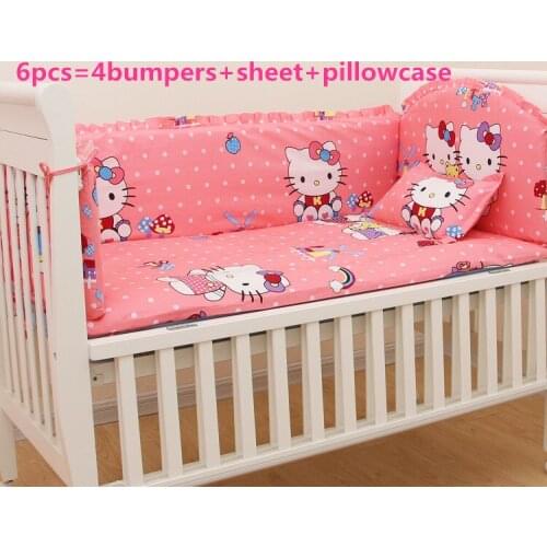 ! 6PCS Cartoon Cot Baby Bedding Set Baby Nursery Bedding Crib Bumper,include:(bumpers+sheet+pillowcase)