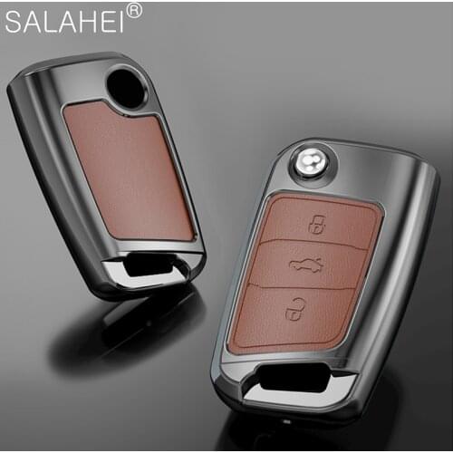 Zinc Alloy+Leather Car Key Cases Shell For VW Volkswagen Polo Golf4 MK7 Golf7 T5 Skoda Octavia A5 A7 Leon Ibiza Ateca Kodiaq