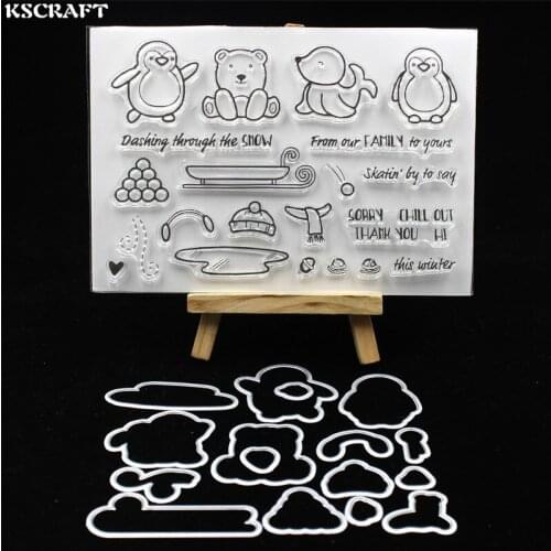 KSCRAFT Cute Penguins Transparent Clear Silicone Stamp And Cutting Dies for DIY scrapbooking/photo album Decorative 644